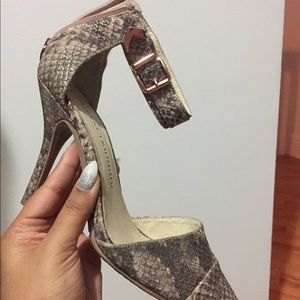 Chinese Laundry rose gold buckle pointed heels
